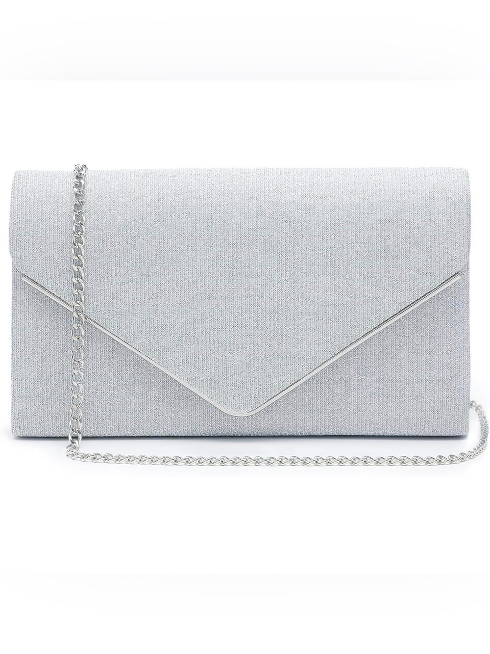 Silver Sparkle Envelope Clutch with Chain Strap